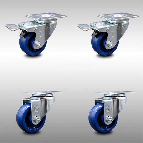 3 Inch SS Solid Polyurethane Top Plate Caster Total Lock Brakes SCC, 2PK